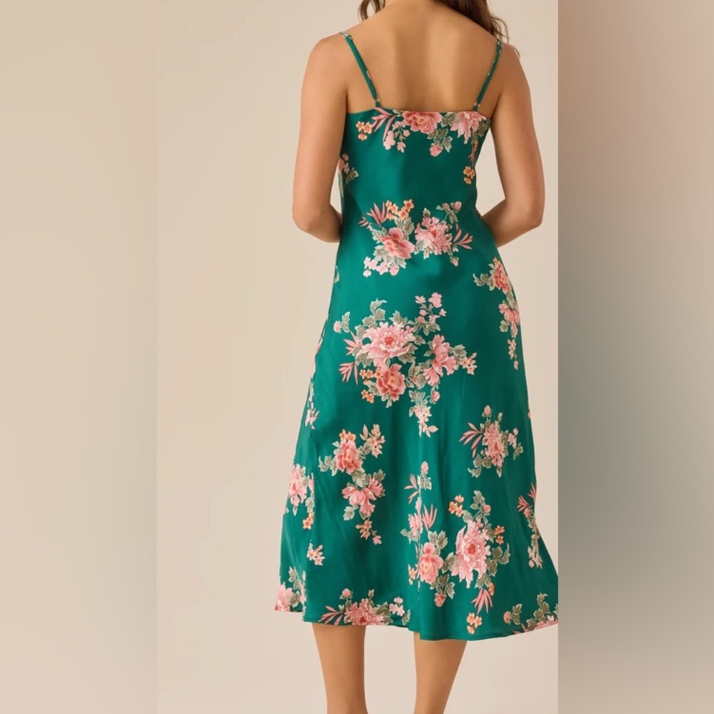 Altar'd State Green and Pink Silky Floral Midi Slip Dress - Size Small - Picture 3 of 9